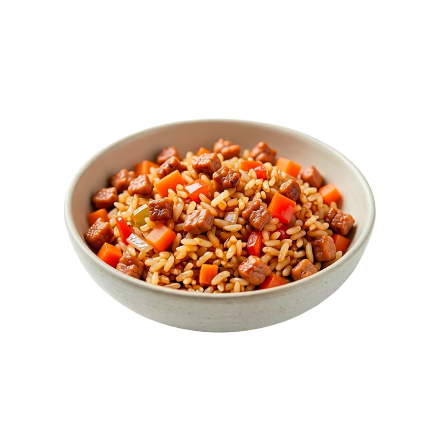 Жареный рис с курицей и овощами